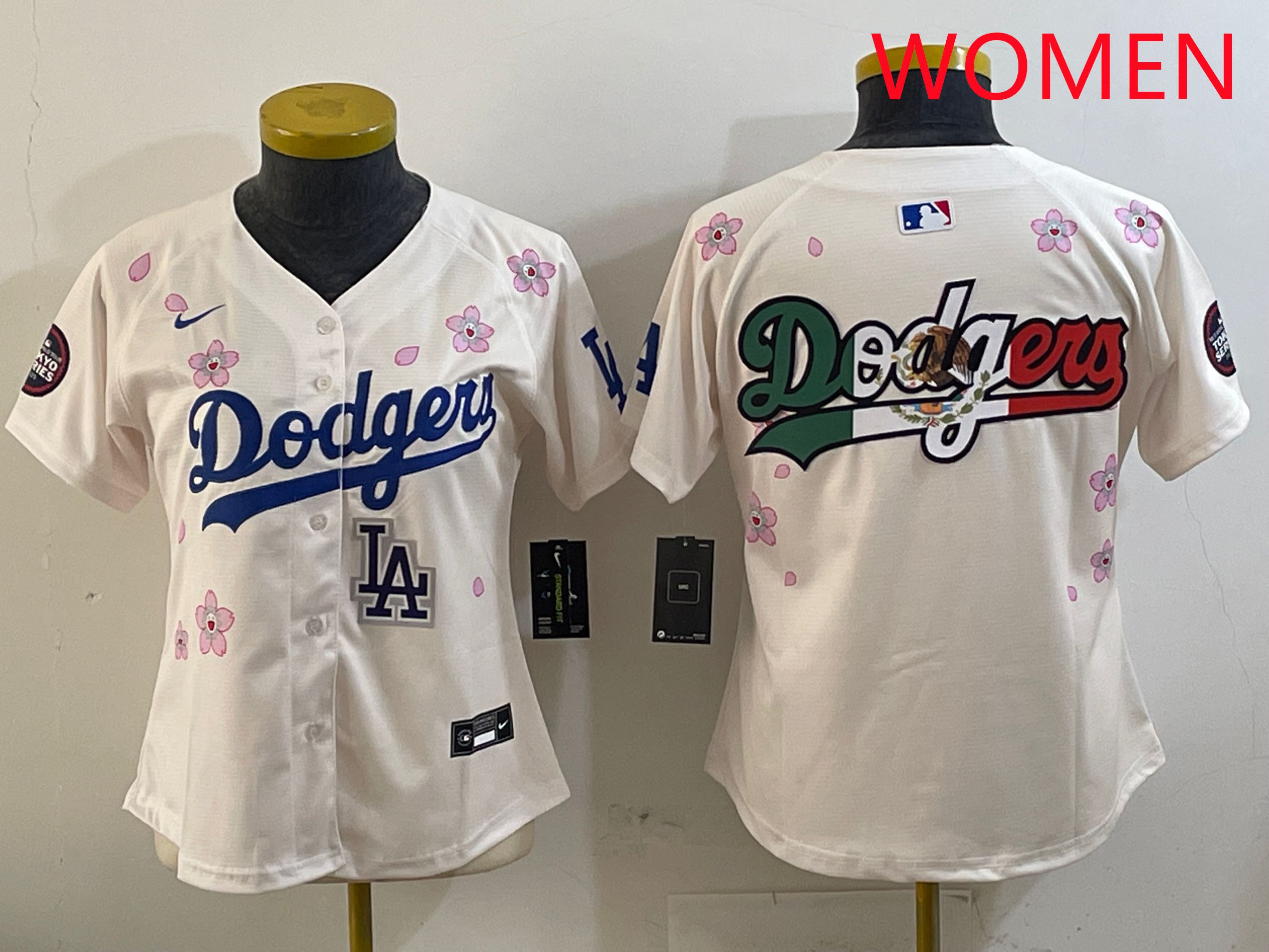 Women Los Angeles Dodgers Blank Cream Sakura Edition 2025 Nike MLB Jersey style 12->women mlb jersey->Women Jersey